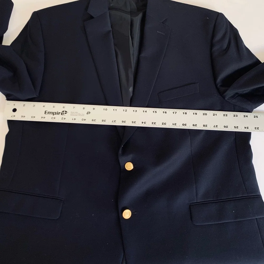 Lauren Ralph Lauren Blazer Mens 48R Navy Blue Wool Gold Crest Button Preppy Ivy